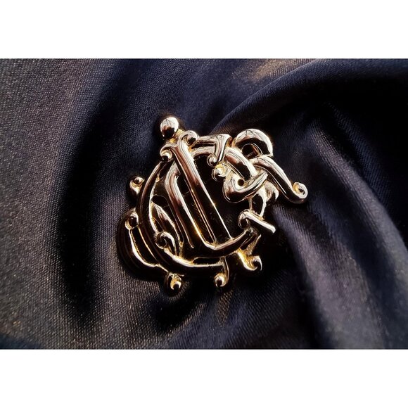 Vintage Authentic CHRISTIAN DIOR Gold Logo Monogram Brooch Pin - Picture 1 of 5